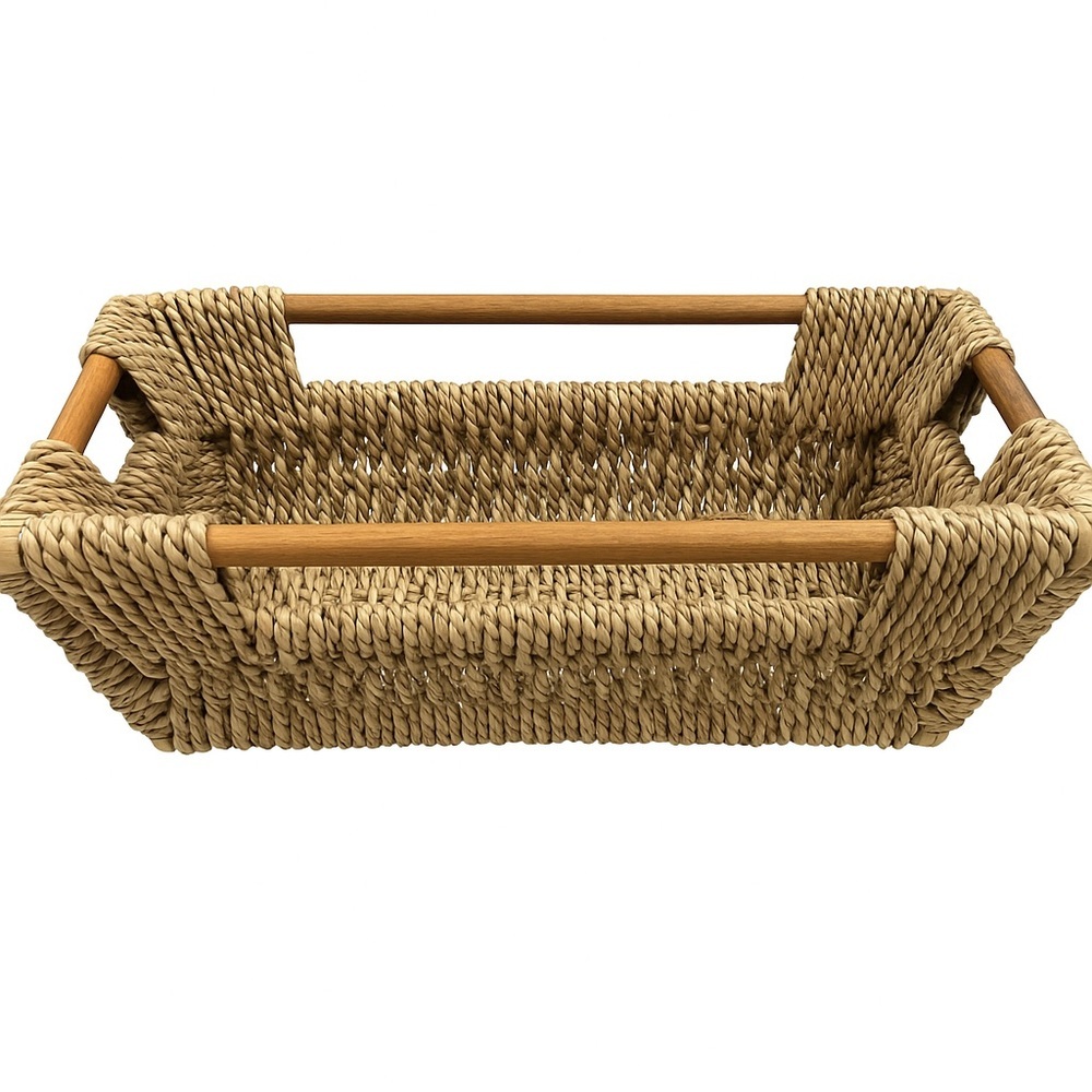 Natural Woven Basket with Wooden Handles